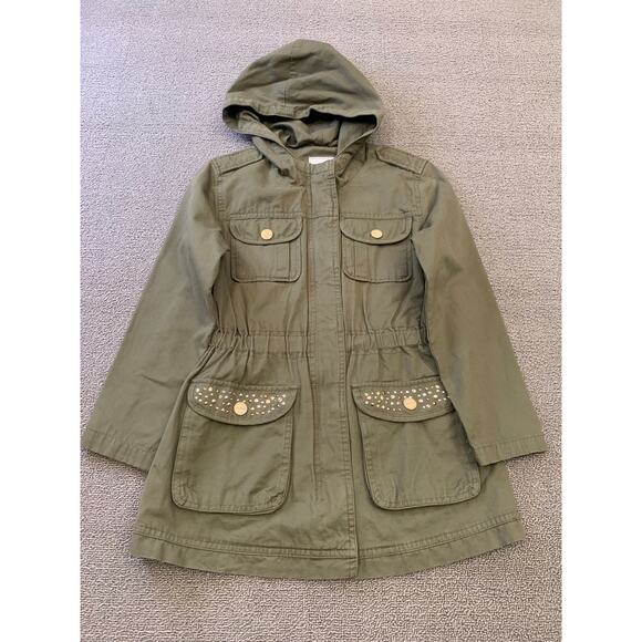 Mayoral Girl's Size 8 Olive Green Hooded Jacket With Studs - Picture 1 of 16